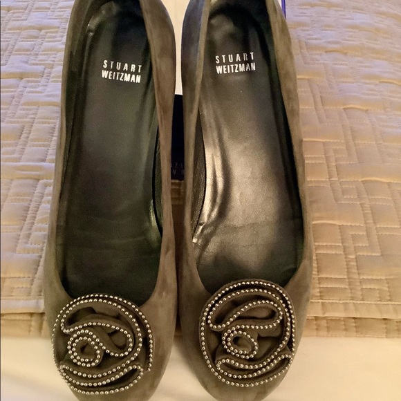 STUART WEITZMAN GRAY SUEDE WOUNDUP WEDGES NEIMAN MARCUS SZ 9.5 MEDIUM